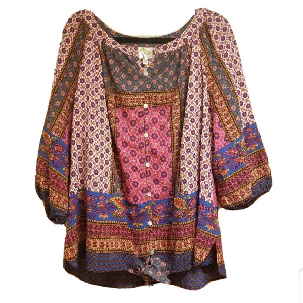 Fig and Flower Anthropologie Floral Blouse 2X